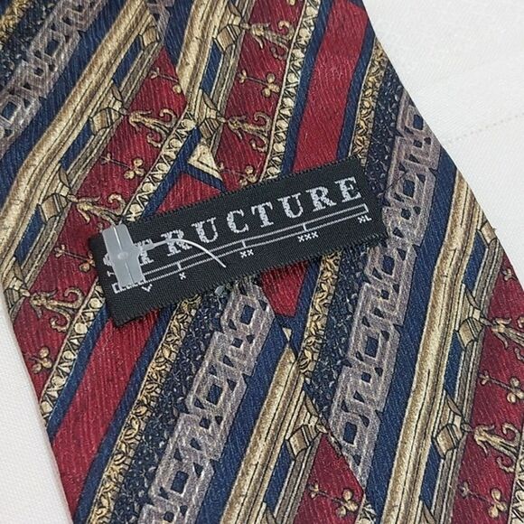 Vintage Structure Silk Neck Tie Multicolor Striped Multipattern USA Made - Picture 4 of 6